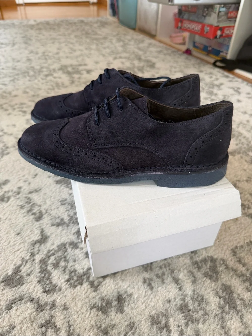 Children's Navy Suede Lace-Up Wingtip Dress Shoes